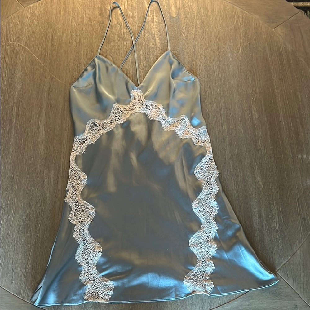Victoria's Secret Blue Chemise with Lace and Spaghetti Straps